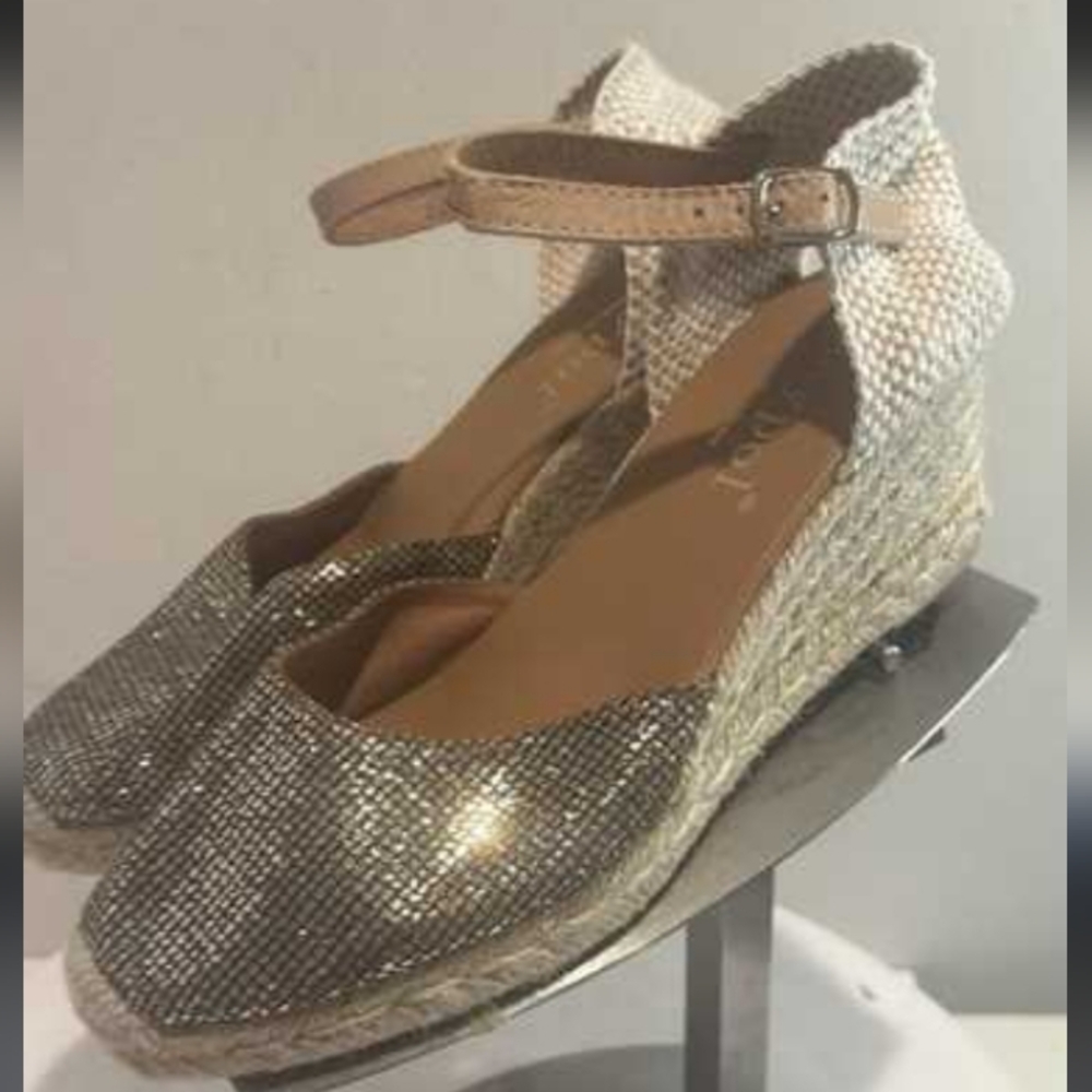 Anthropologie Maypol Metallic Espadrille Wedges